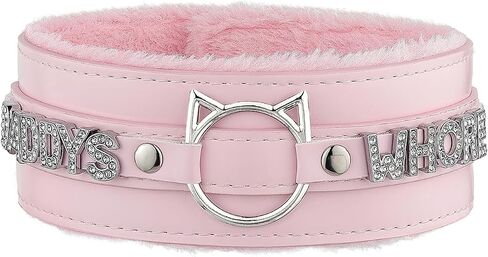 Handmade Collar Choker Necklace for Women – Cat Ear O-Ring Punk Goth Letter Choker,Black/Pink Furry Alt Fashion Jewelry in Saudi Arabia