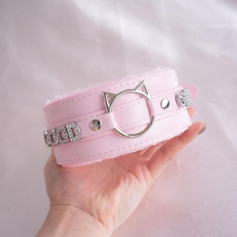 Handmade Collar Choker Necklace for Women – Cat Ear O-Ring Punk Goth Letter Choker,Black/Pink Furry Alt Fashion Jewelry in Saudi Arabia