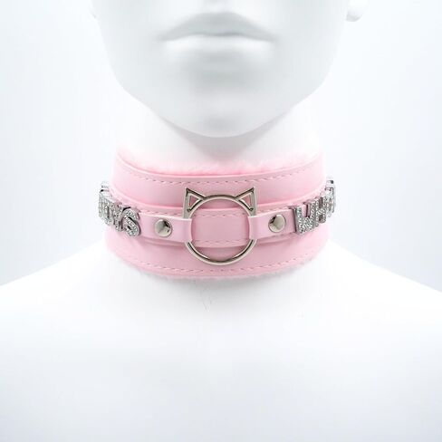 Handmade Collar Choker Necklace for Women – Cat Ear O-Ring Punk Goth Letter Choker,Black/Pink Furry Alt Fashion Jewelry in Saudi Arabia