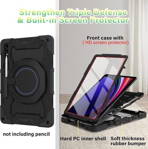 حافظة ROISKIN لجهاز Galaxy Tab S9 FE 5G(10.9")/ S9 (11") حافظة كمبيوتر لوحي 2023 مع واقي شاشة وحزام كتف|حماية من السقوط بطول 15FT|حافظة عسكرية شديدة التحمل لهاتف Samsung S9 FE/S9- حامل دوار للأطفال in Kuwait