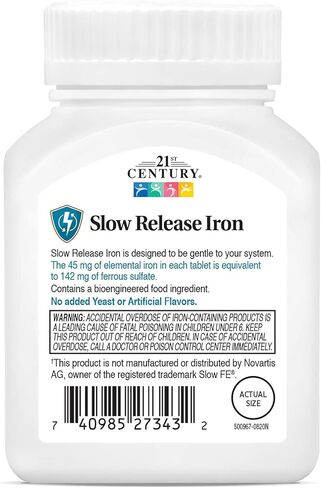 21st Century Slow Release Iron Tablets 60 ea (Pack of 3) - Packaging May Vary in Saudi Arabia