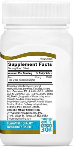 21st Century Slow Release Iron Tablets 60 ea (Pack of 3) - Packaging May Vary in Saudi Arabia