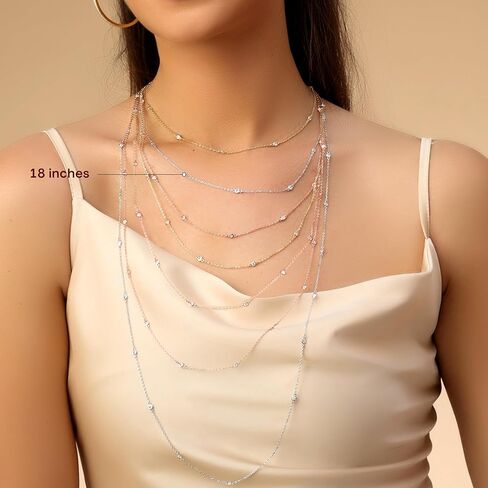 2.9MM Round Lab Created Moissanite Bezel Set Yard Station Chain Necklace In 14k Gold Over Sterling Silver 16'' To 36" (0.60 Ct To 1.60 Ct), Mother's Day Gift For Her in Kuwait