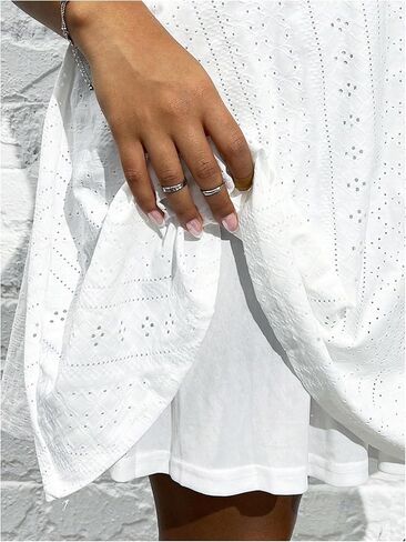 Floerns Women's Plus Size Sleeveless Ruched Bust Eyelet Embroidery Flared Cami Dresses in Kuwait