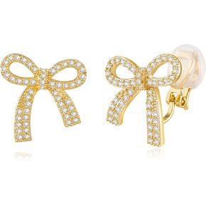 XGALBLA Silver/Gold tone Bow Clip on Earrings for Women Trendy Sparkly Cubic Zirconia Bow Clip on Earrings Prom Wedding Party Dress Jewerly Stocking Stuffers for Women Christmas Gifts
