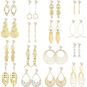 Hicarer 16 Pairs Clip on Drop Dangle Earrings Set Bohemian Tassel Pendant Clip Earrings Gold Plated Ear Clips Non-piercing Pendant for Women