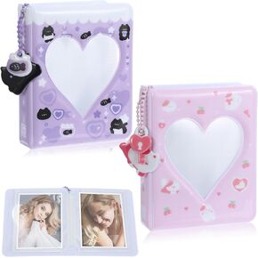 2PCS KPOP Photocard Binder مع قلادة 36 جيوب ، 3.4in ألبوم صور مصغرة Love Heart Hollow Photo مع 5 زخرفة لطيفة للمعدات الضوئية المعبود ، بولارويد ، صور