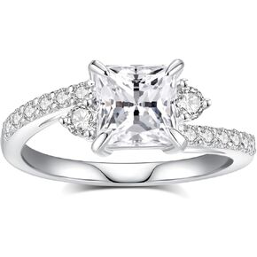 خواتم الخطبة مويسانيت للنساء ، د ، اللون VVS1 Princess Cut Moissanite Ring 925 Sterling Silver Placed 18K White Gold Wedding Ring
