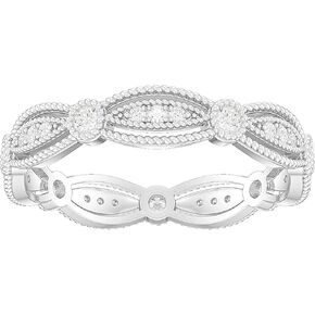 10K White Gold Fancy Marquise Shape Milgrain Simulated Round Brilliant Diamond or Genuine Moissanite Ring Wedding Band
