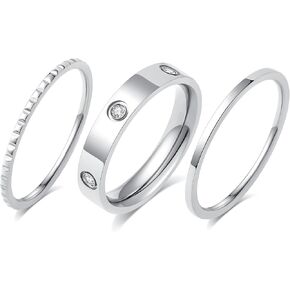 Elegant 3PCS Cubic Zirconia Stackable Love Rings for Women, Gold Silver Plated 316L Stainless Steel Hypoallergenic Jewelry, Easter Anniversary Birthday Gifts for Mom friends Sister
