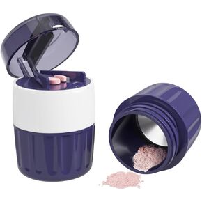 EZY DOSE Pill Crusher and Cutter 3-in-1, Crushes Cuts, and Stores Pills, Vitamins, Tablets, Built-In Storage Compartment, Features Stainless-Steel Blade, Portable and Travel-Friendly, Purple, BPA Free