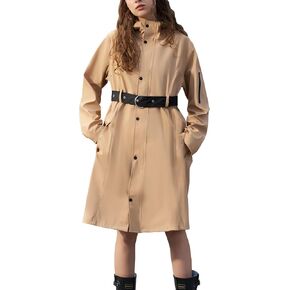 HALO RAIN Women's Single Breasted Long Trench Coat Windproof Raincoat Outerwear Lightweight Windbreaker with Blet & Hood