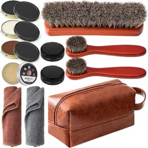 13 Pcs Shoe Shine Kit for Men, Black Shoe Polish Kit for Leather Boot Care and Cleaning, with PU Storage Bag