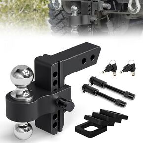Adjustable Trailer Hitch Mount with 2" and 2-5/16" Ball, Fit 2" Receivers, 6" Drop/Rise, 12000LBS Aluminum Heavy Duty Trailer Hitch for Trucks with 4 Silencer Pads & 2 Locking Hitch Pin