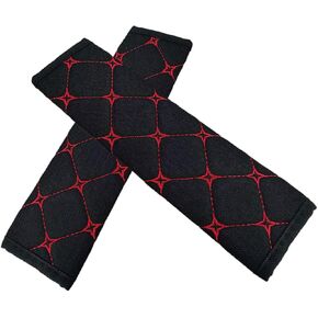 2PCS Car Seat Belt Cover, Cotton Linen Car Safety Seat Belt Pads, Harness Shoulder Pads Protect Your Neck, Universal Car Strap Protection Accessories for Cars, Trucks, SUVs (Black＆Red)