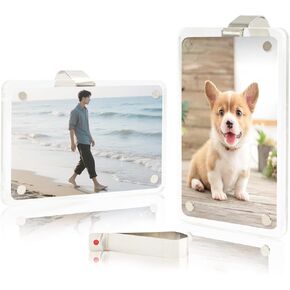 2pcs Acrylic Car Picture Holder, Magnetic Car Visor Clip for Picture, Universal Transparent Picture Frame with Clip for Auto Refrigerators (Small)