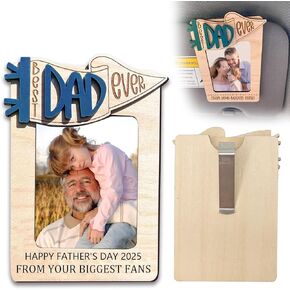 Fathers Day Birthday Gifts from Daughter Son Personalized Dad Gifts Car Visor Picture Frame Wooden Photo Holder Hanging Ornament Decorations Father's Day Birthday Christmas Gift Ideas for Dads(blue)