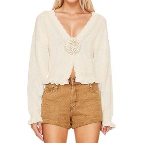 Meladyan Women’s Vintage Flower Slit Sweater Top Sexy Deep V Neck Knit Crop Tops Long Sleeve Y2K Fall Winter Going Out Top in Kuwait