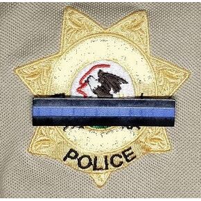 Blue Line black metal mourning band for embroidered badges - fallen officer or firefighter