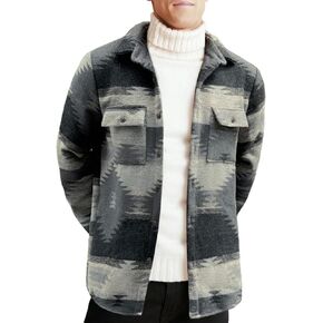 ZAFUL Mens Aztec Print Button Up Lapel Tribal Shirt Flannel Shirts Shacket Tribal Geometric Ethnic Jacket Shirt