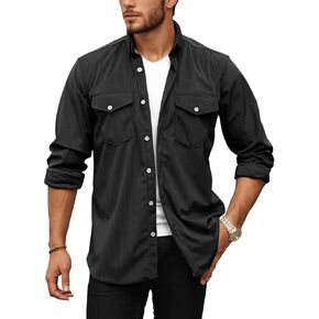 Cozypoin Men's Corduroy Shirt Jacket Argle Long Sleeve Button Up Disual Work Shacket مع جيوب رفرف