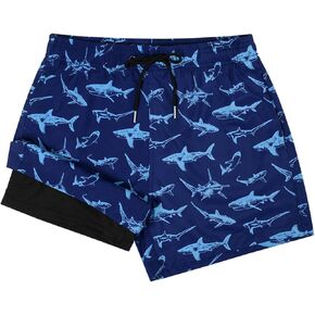2 in 1 Men's Hawaii Print Swim Trunks with Compression Liner 5" Bathing Suits Quick Dry Shorts with Pockets