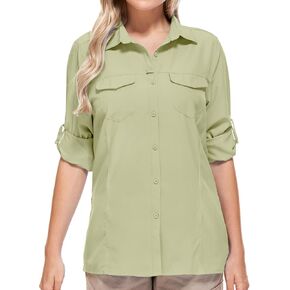 Women UPF 50+ Sun Protection Safari Shirts Quick Dry Lightweight Outdoor Fishing Hiking Travel Shirts with Zipper Pockets,5073 Khaki M