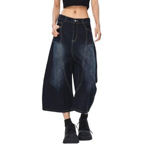 Cropped Jeans for Women Men Baggy Jorts Y2k Wide Leg Jean Shorts Barrel Loose Denim Jorts Summer Clothes