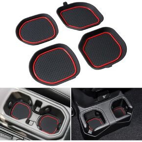 حامل الكأس Coaster لـ Wrangler JL JLU 2018-2023 2024 إكسسوارات Wrangler Gladiator JT 2020-2023 كوب السيليكون إدراج الحصير الداخلي (Red Trim ، مجموعة 4-PCS ، لحاملي كوب الخلفية العميقة)