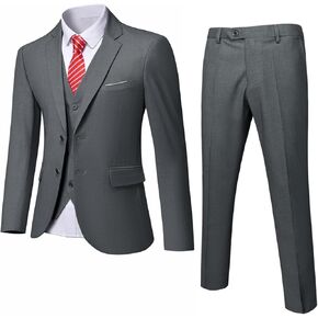 Men's Slim Fit 2 Buttons 3-Piece Suit Set, Solid Blazer Dress Business Wedding Party Homecoming Jacket Vest Pants