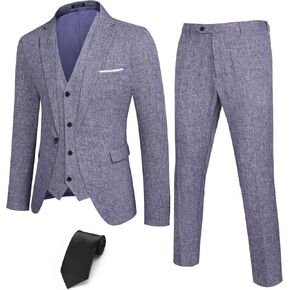 COOFANDY Men’s 3 Piece Slim Fit Suits One Button Blazer Vest Suit Pants with Tie