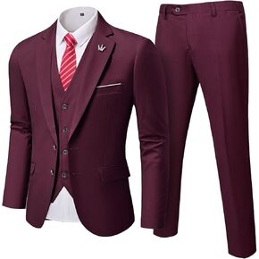 بدلة Mrsure Men's 3 قطع ، Slid Slim Fit Two Buttons Stlizer Set ، سروال سترة سترة مع ربطة عنق لأعمال حفل الزفاف