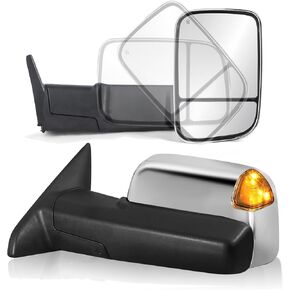 Pair Power Heated Towing Mirrors Compatible for 1998-2001 Dodge 1500 1998-2002 Ram 2500 3500 w/Amber Turn Signal Light Side Tow Mirror Manual Telescoping Fold (Chrome)