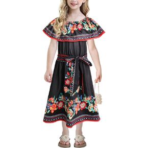 ACOSAP Mexican Dress for Girls Cinco De Mayo Fiesta Dresses Summer Floral Sundress for Toddler Kids Girls