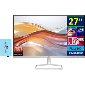 حزمة شاشة HP 27 بوصة FHD IPS (1920x1080) مع قاعدة Docztorm، معدل تحديث 100 هرتز، 2X HDMI 1.4، 1x VGA، خالية من الوميض، مضادة للتوهج، مثالية للمنزل والأعمال، أبيض/فضي (أحدث طراز 2024)