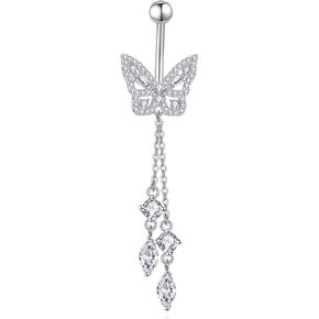 Butterfly Belly Button Ring Sterling Silver Long Belly Button Rings Gift for Women