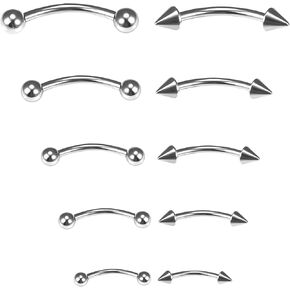 gidemen 10pcs الحاجب ثقب المجوهرات الجراحية الفولاذ العمودي الشفاه الشفاه المجوهرات المنحنية الحديد حلقات الحواجب صغيرة الحواجب أذن رخى خاتم البطن الصغيرة للنساء الرجال 16g 6mm 8mm 10mm 12mm 14mm