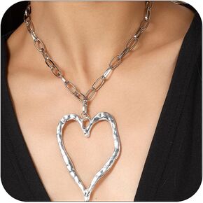 CJIAYUJEW Large Heart Necklaces Chunky Hollow Heart Pendant Necklace for Women Vintage Exaggerated Adjustable Thick Chain Large Love Choker Charm Jewelry