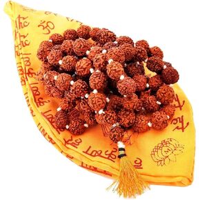 Certified 9mm Rudraksha Mala with Gomukhi Japa Bag | Natural Himalayan Rosary for Yoga, Meditation & Prayer | Genuine Original Rudraksha Necklace Bracelet for Spiritual & Religious Use