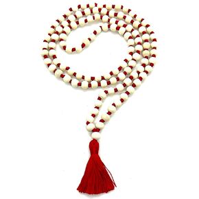 Tulsi Mala Beaded Necklace - Hand Knotted Tulasi Beads - 7 Chakra Mala (Red String)