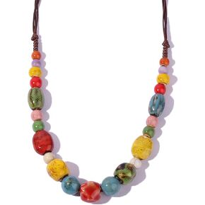 Boho Hippie Ceramic Beads Strand Necklace Colorful Colorful Strand Necklace Bohemian Jewelry for Women