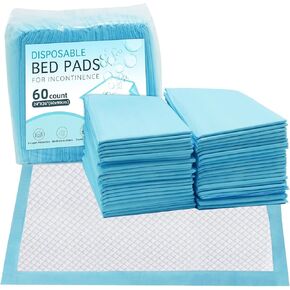 TooCust Disposable Bed Pads for Incontinence, 24"x36", 60 Count, Ultra Absorbent, 45g, White, Paper, Adult, Incontinence Underpad