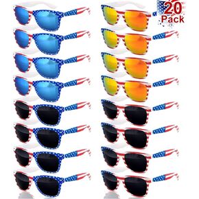 TURNMEON 20 Pairs American Flag Sunglasses UV400 4th of July Accessories Memorial Day USA Flag Patriotic Sunglasses Eyewear Fourth July Women Men Teens Red White and Blue Party Favors Independence