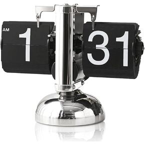 Flip Desk Clock,Retro Digital Flip Down Clock,Retro Minimalist Single Foot Mechanical Auto Desk Digital Display for Home Livingroom(White)