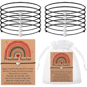 12 Pcs Preschool Teacher Appreciation Gifts Wish Bracelets and Cards with Organza Bag for Preschool Kindergarten Tiny Human Tamer Babysitter Mom Daycare Teachers' Day Gifts