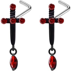 2Pcs 20G Black Cross Dangle Nose Rings Studs for Women