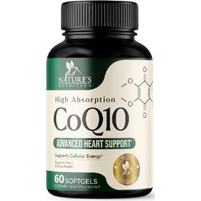 CoQ10 Coenzyme Q10 Heart Health Support Supplement with High Absorption - Ubiquinone for Cellular Energy Support - Nature's Co Q10 Supplement - 60 Softgels