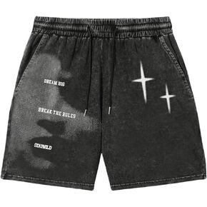 Men's Graphic Shorts Drawstring Waist Figue Print Vintage Denim Shorts Streetwear Jorts