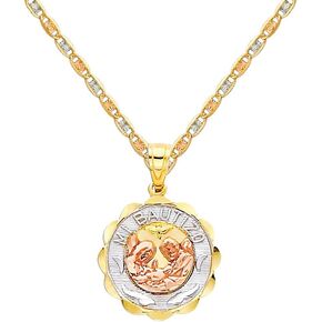 The World Jewelry Center 14k Tri-Color Gold Religious Baptism Pendant with 1.5mm Valentino Diamond Cut Chain Necklace
