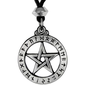 Runic Pentacle Pendant Necklace - Pewter Protection Amulet